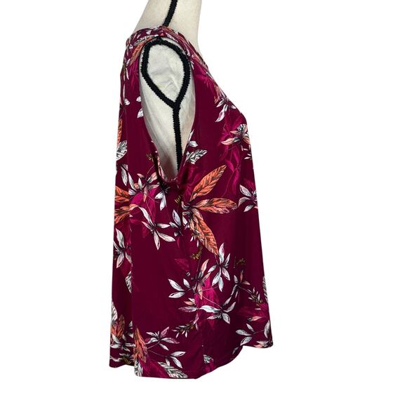 Worthington X-Large Top Leaf Print Stretch Boat Neck Sleeveless Batwing Multi - Picture 4 of 8